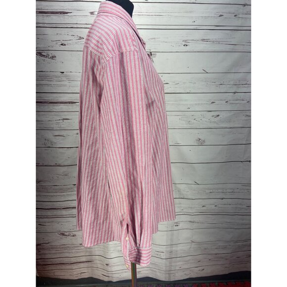 Chaps Mens Button‎ Down Stretch Oxford Long Sleeve Pink Striped Shirt XXL - Picture 2 of 9